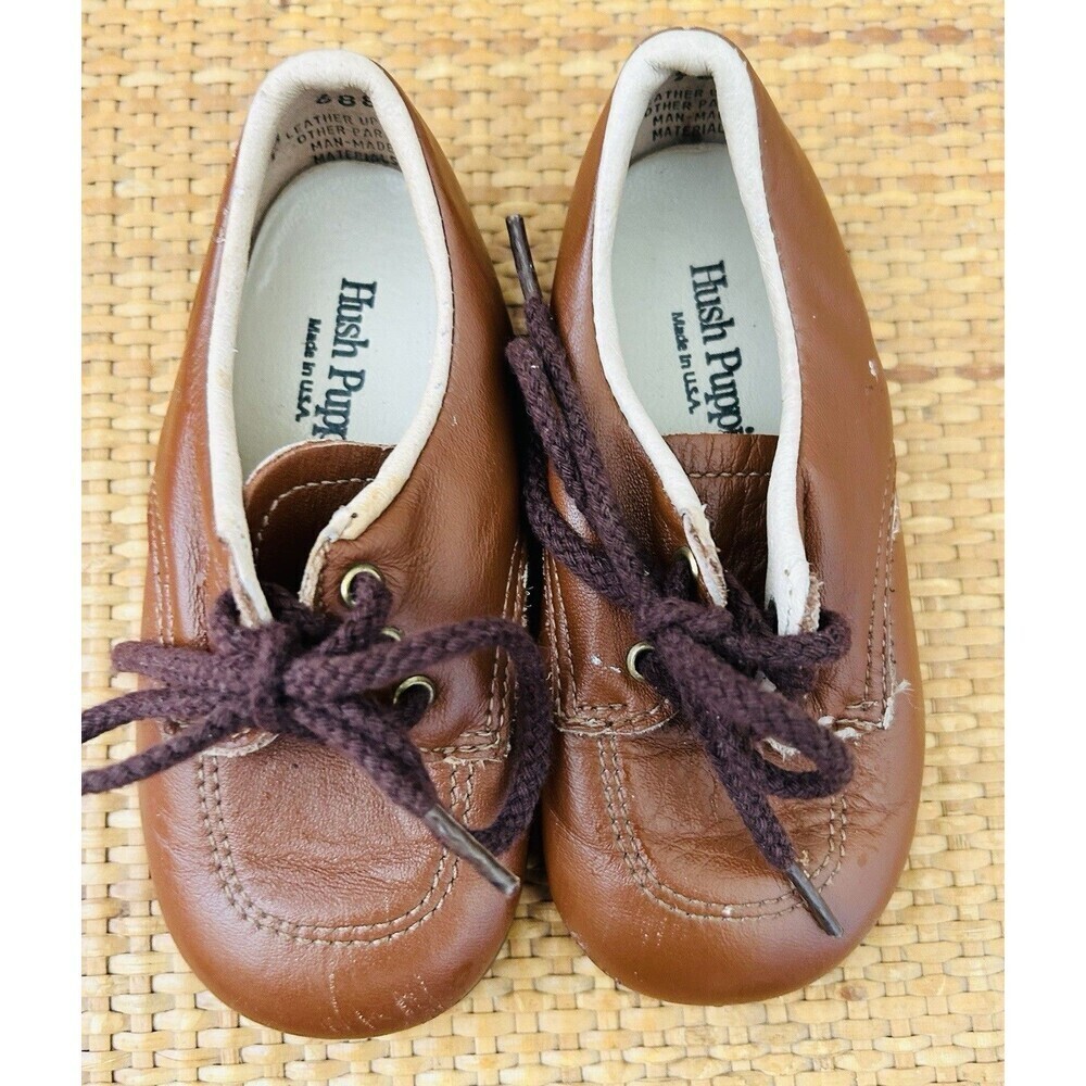 Vintage 90s Hush Puppies Boys Brown Leather Baby Dress Shoes USA Made Sz 5 - Picture 2 of 6
